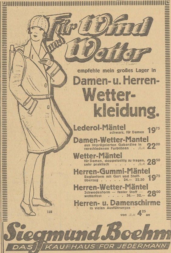 Werbung für ein Modehaus in Barth (1928)